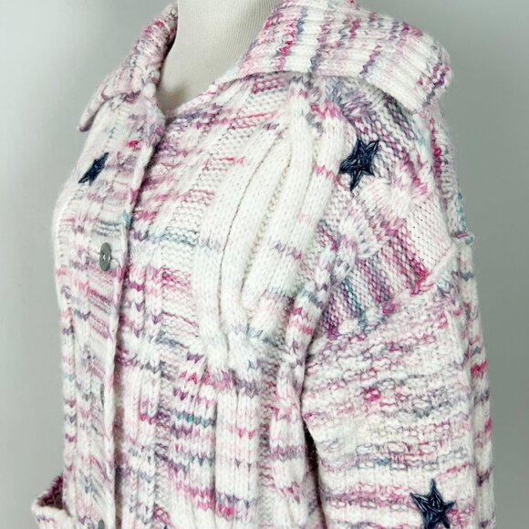 Anthro Pilcro Star Granny Cardigan Sweater Coat Cable Knit Chunky Size Large - Picture 3 of 5